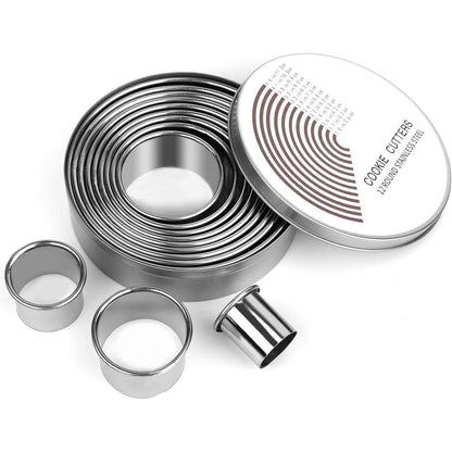 12 Pcs Donut Hole Cookie Biscuit Cutter Set for Baking, Graduated Doughnut Round Cookie Cutters, Metal Scone Circle Cookie Cutters for Frying, Biscuits Ring Molds for Cooking Cake(1-4.4 Inch) HAHAYOO - My Store