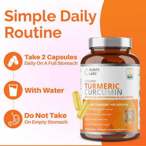 Purity Labs Organic Turmeric Curcumin Supplement with Piperine 2,250 MG/Serving | 95% Curcuminoids Turmeric Supplements, Antioxidant Joint Pain Relief, Muscle & Brain Support | Non-GMO - 120 Capsules