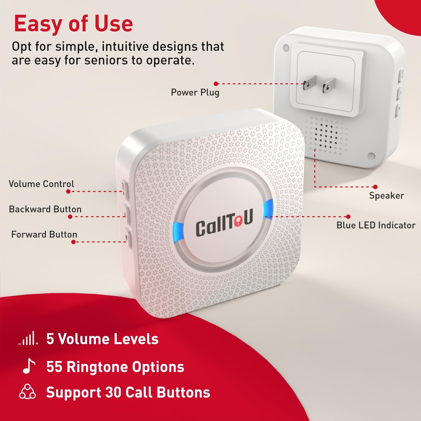 Buy now CallToU Wireless Caregiver Pager Smart Call System 2 SOS Call Buttons/Transmitters 2 Receivers Nurse Calling Alert Patient Help System for Home/Personal Attention Pager 500+Feet Plugin Receiver at indiglob india
