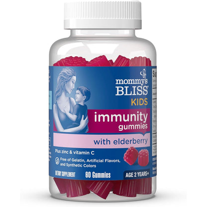 Mommy's Bliss Kids Elderberry Gummies, Supports Immunity with Black Elderberry, Zinc & Vitamin C, Gluten Free & Vegan, Age 2 Years+ (60 Count)