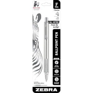 Zebra Pen F-701 Retractable Ballpoint Pen, 0.8mm Fine Point, Stainless Steel Barrel, Ideal for Office Supplies, School Supplies & Teacher Supplies, Black Ink, 1-Pack (29411)