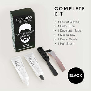 Pacinos Hair & Beard Color Kit (Black) - Hair Color For Men, Eliminates Grays in 5 minutes, Easy to Apply Brush-In Formula, Enhances Appearance of Hair for Moustache & Beard