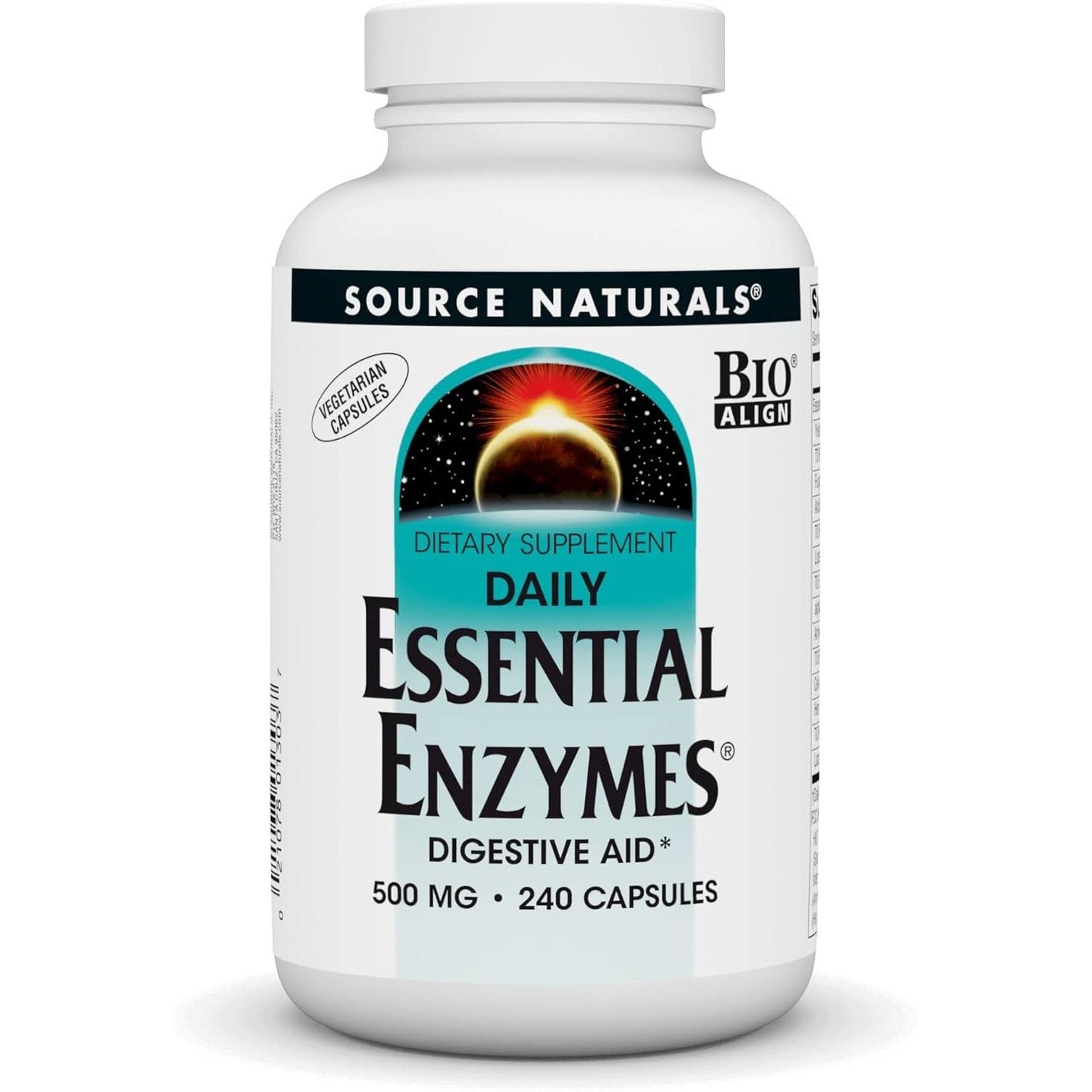 Source Naturals Essential Enzymes in Vegetarian Capsules, Digestive Aid* 500 Mg - 240 Capsules