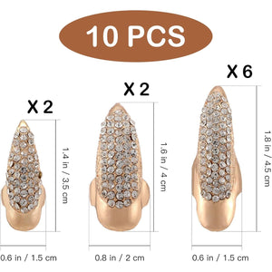 10pcs Halloween False Nail Alloy Gothic Punk Style Talon Claw Paw Finger Rings Cosplay Decoration (3 Sizes)