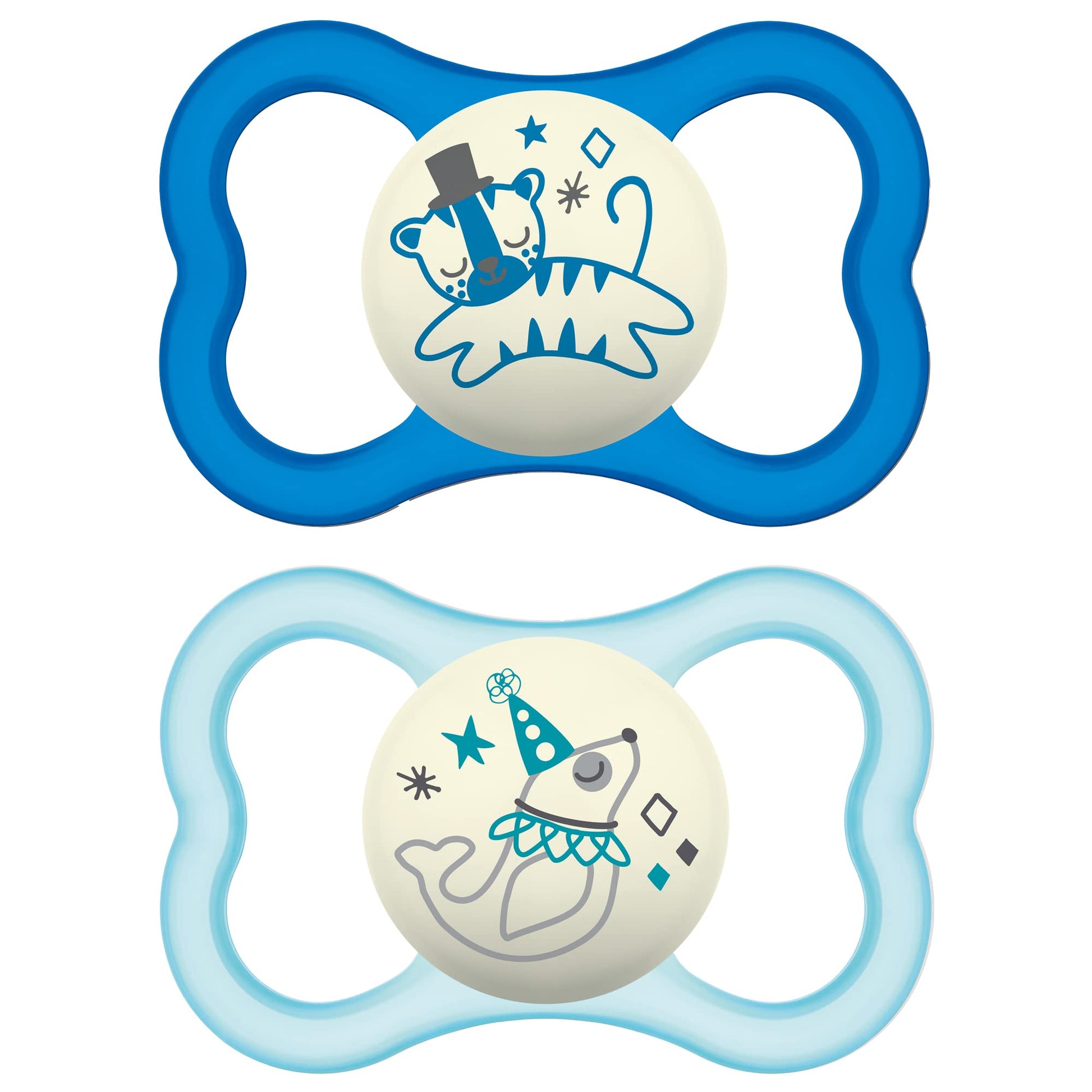 Buy now MAM Air Pacifier for Babies 6-16 Months, Extra Air Flow for Sensitive Skin, Glows in The Dark, Developed with Medical Experts, BPA-Free Skin Soft Silicone, 2 Count, with Sterilizer Case at indiglob india