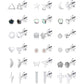 18 Pairs Stainless Steel Stud Earrings Set for Women Men Star Moon flower Heart Leaf Opal 20G Cartilage Earrings Hypoallergenic Flatback Earrings Piercing Jewelry