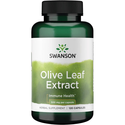 Swanson Olive Leaf Extract Capsules with 20% Oleuropein - Provides Immune Support, Promotes Cardiovascular System Health, and Supports Healthy Blood Pressure - (120 Capsules, 500mg Each)