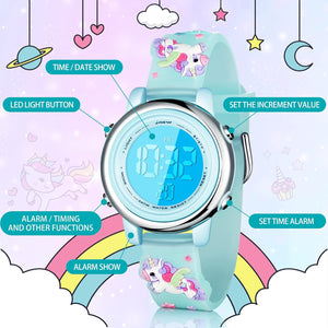 Yaomiao 3 Pieces Kids Unicorn Digital Sport Watches and Bracelets,7 Color Lights, Alarm, Stopwatch, 3D Waterproof Watch Gift for Girls 3-10 Years Old
