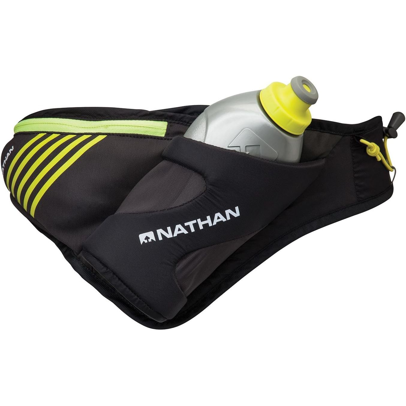 Nathan Peak Running Hydration Waist Pack Belt w/ Speed Draw Flask Water Bottle, 18oz/535 ml Push/Pull Race Cap, Expandable Zippered Stretch Pocket