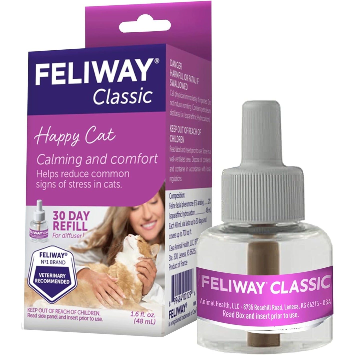 FELIWAY® Classic 30 Day Cat Calming Refill for Pheromone Diffuser, 48ml - Helps Reduce Common Signs of Stress in Cats & Kittens, Enhanced Calming