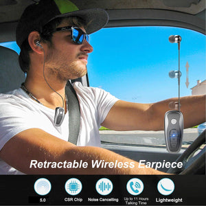 Retractable Wireless Headphone Headset Stereo Earphone lightweight V5.0 Noise Cancelling Mic Clip on Earpiece workout Sports running Business Trucker Driver Music Earbuds For Iphone android Phone