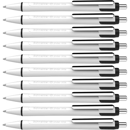 Schneider Slider Xite XB (Extra Broad) Ballpoint Pen, Refillable + Retractable, 1.4 mm, White Barrel w/Blue Accents, Blue Ink, Box of 10 Pens (133203)