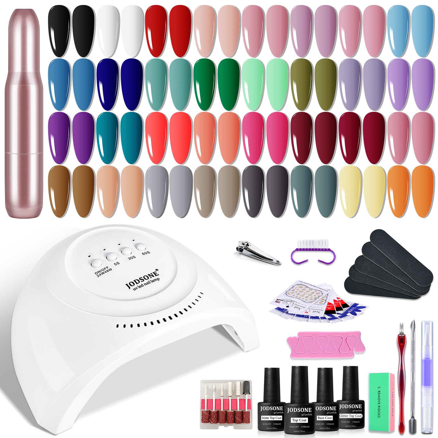 Buy now JODSONE Gel Nail Polish Kit with U V Light 32 Colors Gel Polish Nail + 4 Functional Adhesive Bottles Kit Soak Off Manicure Tools Gifts for Women 32KIT 1G 01-A 107P at indiglob india