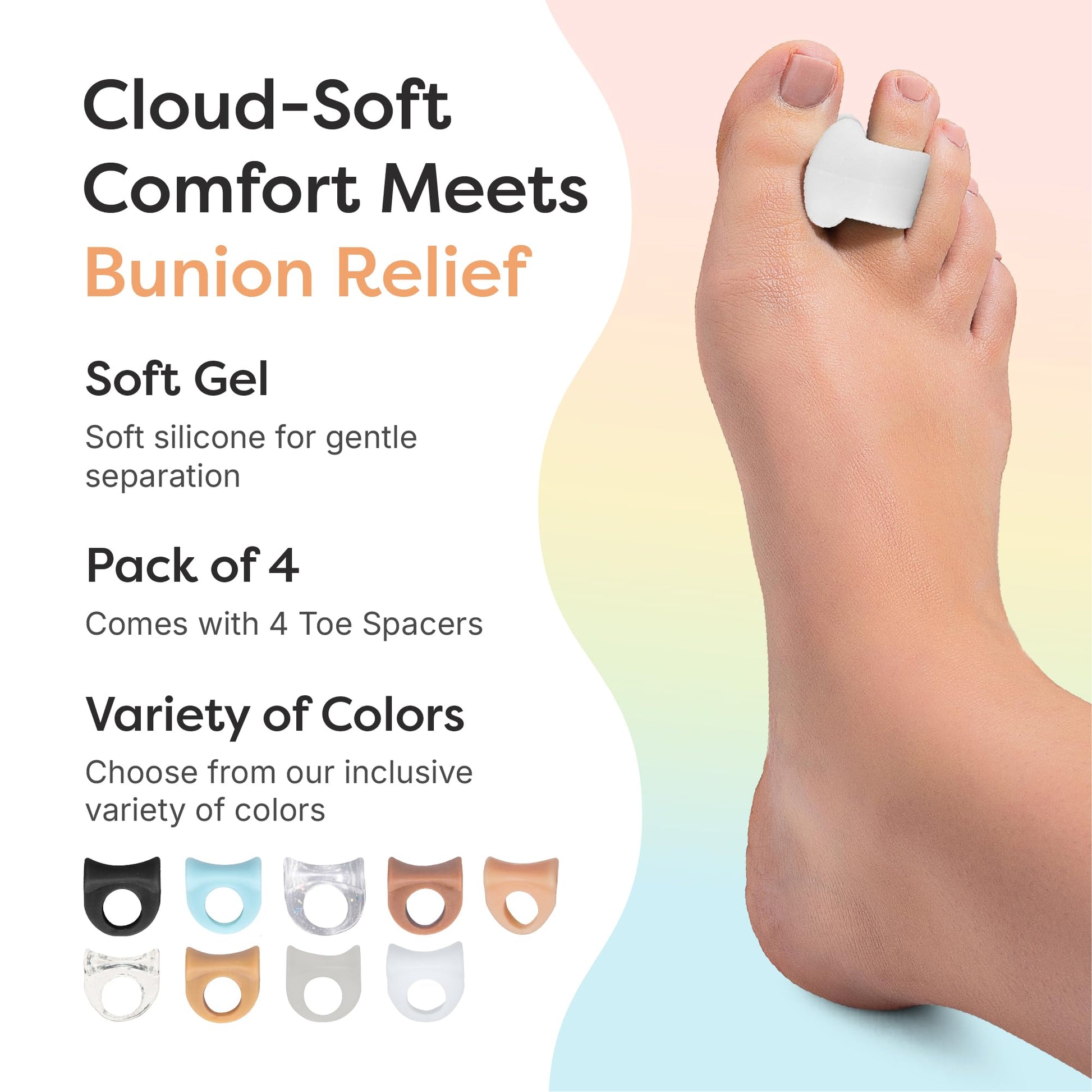 Buy now ZenToes Gel Toe Separators for Overlapping Toes, Bunions, Big Toe Alignment, Corrector and Spacer - 4 Pack (White) at indiglob india