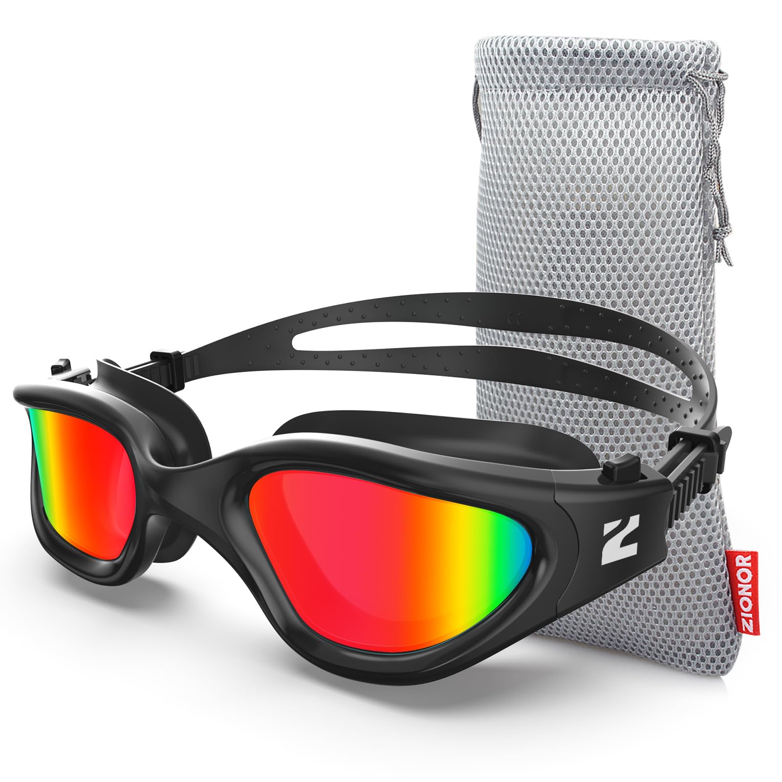 Buy now ZIONOR Swim Goggles, G1 SE Swimming Goggles Anti-Fog for Adult Men Women One Size B4-red Lens Allblack Frame at indiglob india