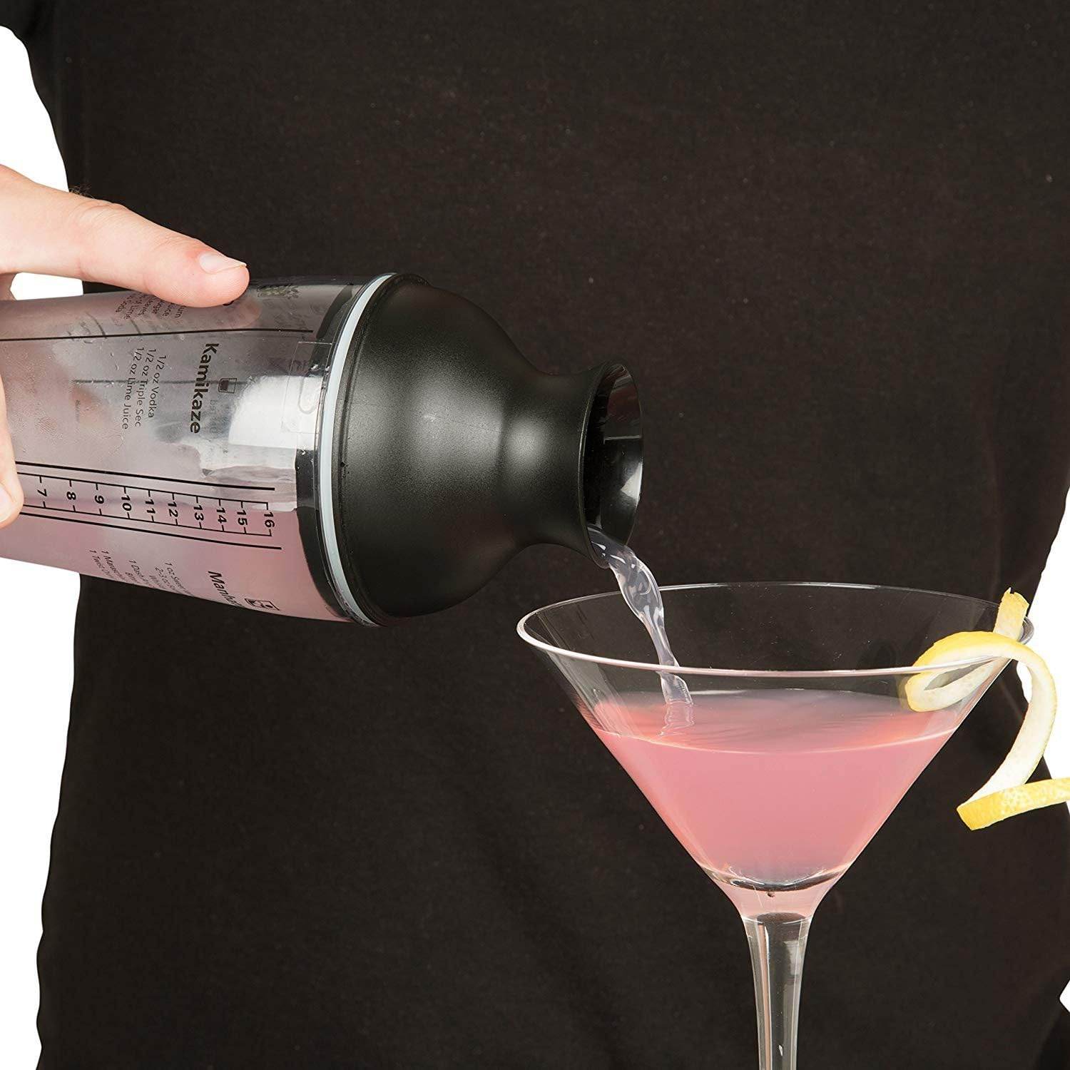 16oz Large Cocktail Shaker Bar Set- Includes Measuring Jigger, Strainer, 6 Printed Mixed Drink Recipe Measurements on Bottle- Fun Bartender Kit for Mojitos, Martinis & More- Great for Summer Parties - My Store