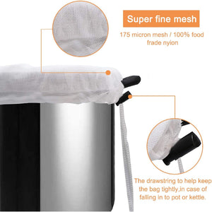 3pcs Brew Bags Reusable 175 Micron Fine Mesh Bag, All Purpose Food Strainer - Food Grade BPA-Free - Ultra Strong Fine Nylon Mesh, Grape Wine Press Drawstring Straining Brew in a Bag