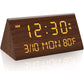 Kogonee Wooden Digital Alarm Clock, 0-100% Dimmer, 2 Alarm Settings, Weekday/Everyday Mode, 9 Mins Snooze, 12/24H, Temperature and Date Display for Office, Travel, Bedroom Alarm Clock (Brown)