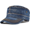 VOBOOM Washed Cotton Military Cadet Army Caps Unique Design Vintage Flat Top Hat - Denim Dark Blue