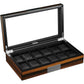 12 Watch Box for Men Watch Display Case Wood Luxury Watch Box with Large Glass Window,Watch Organizer Box with Ultra Smooth PU Leather Interior