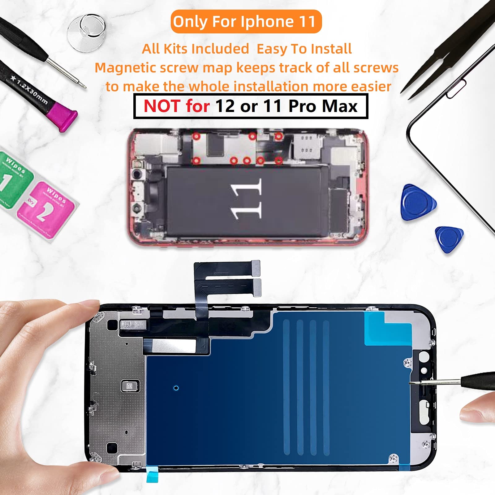Buy now for iPhone 11 Screen Replacement 6.1 3D Touch Screen LCD Display Digitizer for A2111, A2223, A2221 Cell Phone Repair Kits+ Waterproof Frame Adhesive Sticker+Screen Tempered Protector+Face ID at indiglob india