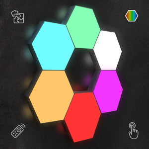 Hexagon Lights | Premium Set of LED Wall Lights | Modular, Touch-Sensitive and Remote-Controlled RGB Lighting | Aesthetic Room Decor | Perfect Decoration for Living and Bedroom | 13 Colors