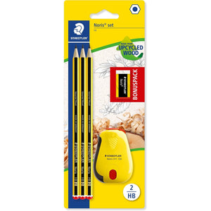 STAEDTLER 120 SBK3P2 Noris limited edition Happy Birthday pack of 3 Noris graphite HB pencils, Noris eraser and Noris tub sharpener