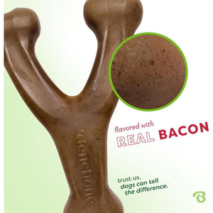 Benebone Wishbone Durable Dog Chew Toy for Aggressive Chewers, Real Bacon, Made in USA, Medium