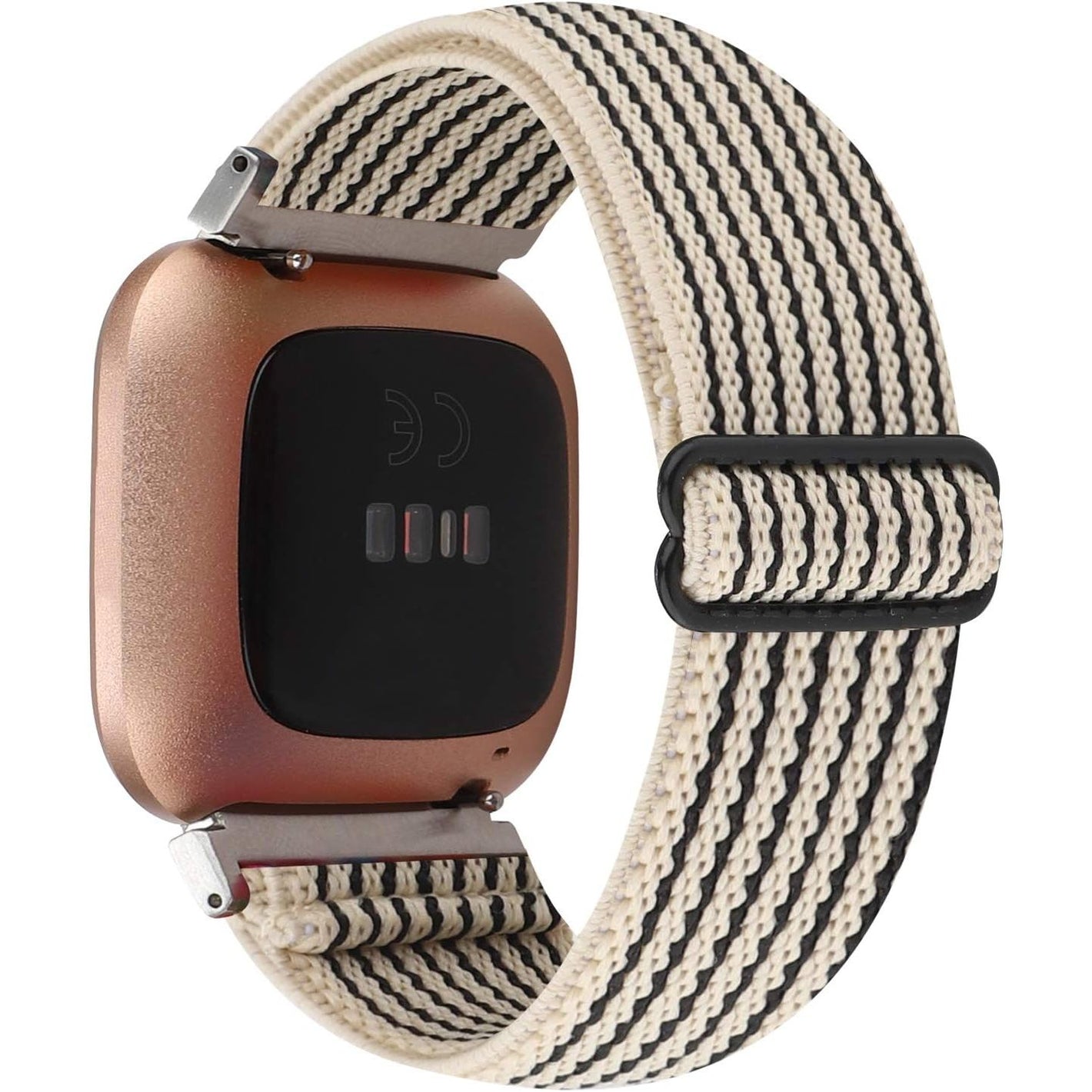 Adjustable Elastic Watch Band Compatible with Fitbit Versa/Versa 2/Versa Lite Special Edition for Women Men Nylon Stretchy Strap Wristband for Fitbit Versa Smart Watch (Black Stripes)