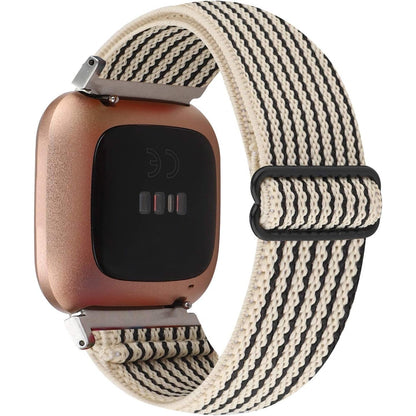 Adjustable Elastic Watch Band Compatible with Fitbit Versa/Versa 2/Versa Lite Special Edition for Women Men Nylon Stretchy Strap Wristband for Fitbit Versa Smart Watch (Black Stripes)