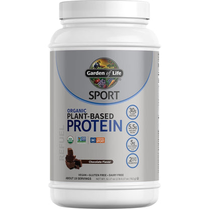 Garden of Life Sport Organic Vegan Protein Powder, Chocolate Flavor, 30g Plant-Based Protein with Probiotics for Digestive Health, Immune Support and Muscle Recovery, 19 Servings