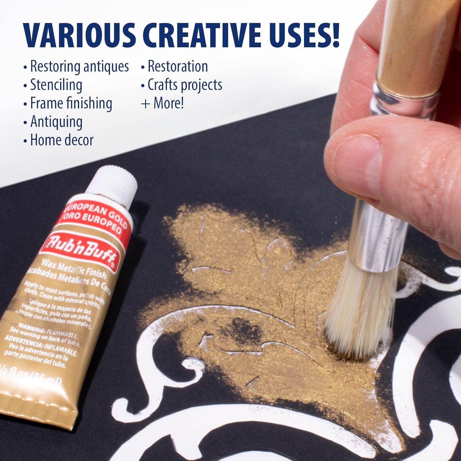 AMACO Rub n Buff Wax Metallic Finish - Rub n Buff European Gold 15ml Tube - Versatile Gilding Wax for Finishing Furniture Antiquing and Restoration - Rub and Buff Colors Single Tube - My Store