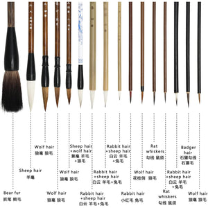 Whaline 18Pcs Chinese Calligraphy Brushes Set with Writing Paper Roll-up Brush Holder Shanlian Hubi Writing Brush Kanji Japanese Sumi Drawing Brushes for Watercolor Art Ceramic Ink Writing Painting