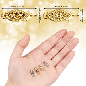 4 Piece Pearl Filigree Necklace Clasp Oval Filigree Fish Hook Clasp Jewelry Slide Bracelet Connectors with Storage Box for Layered Necklaces, Jewelry, Crafts Bracelets, 2 Styles and 2 Colors