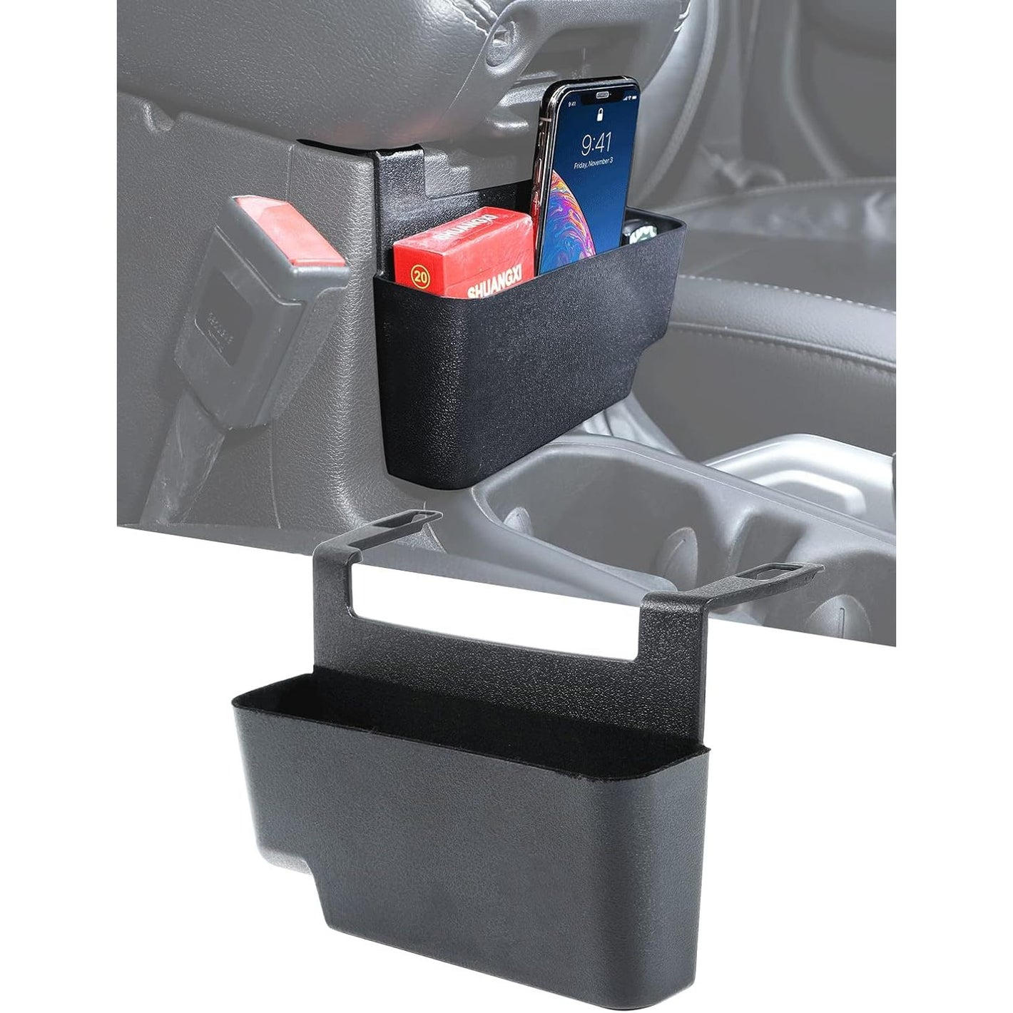 Savadicar Center Console Hanging Storage Organizer, Armrest ABS Tray Compatible with 2018-2025 Jeep Wrangler JL JLU 4XE and Jeep Gladiator JT, Interior Accessories, Black