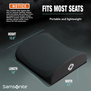 Samsonite Ergonomic Lumbar Support Pillow for Office Chair, Gaming Chair, or Car, Memory Foam Cushion with Ventilated Mesh and Adjustable Strap