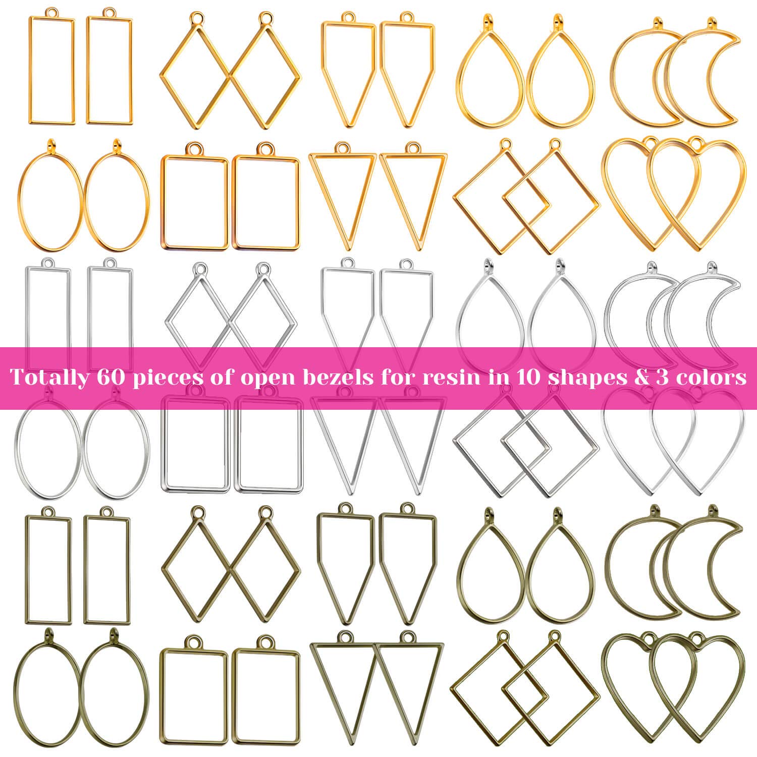 Buy now Shynek 60Pcs Hollow Frame Pendants - Resin Craft Bezels Jewelry Molds for Necklaces and Earrings Making Supplies at indiglob india