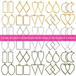 Buy now Shynek 60Pcs Hollow Frame Pendants - Resin Craft Bezels Jewelry Molds for Necklaces and Earrings Making Supplies at indiglob india