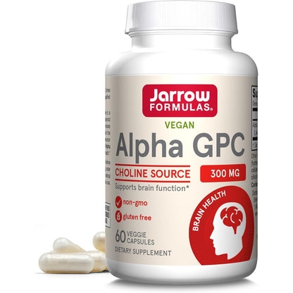 Jarrow Formulas® Alpha GPC, 300mg, Dietary Supplement, Brain Health Supplements for Adults, 60 Veggie Capsules, 30 Day Supply
