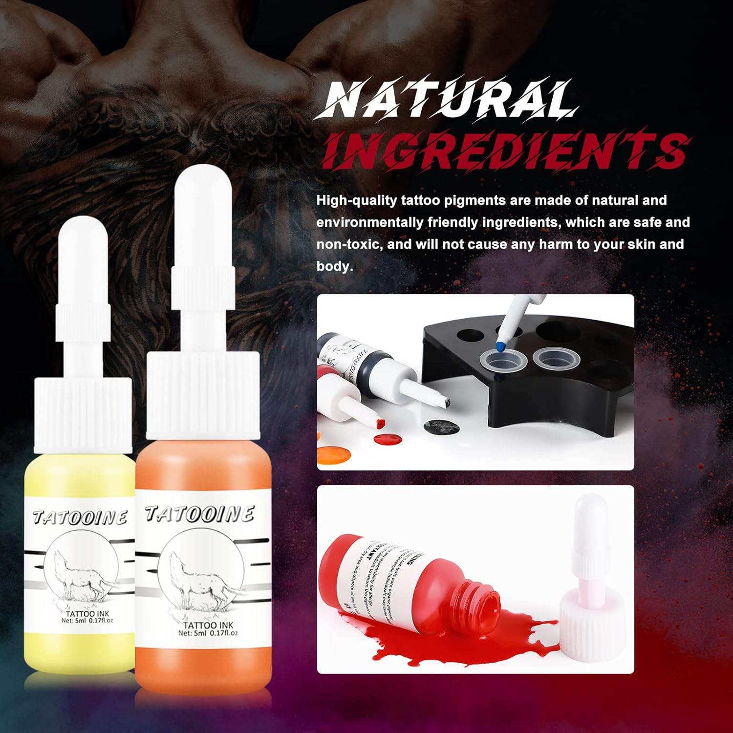 14 pcs Tattoo Ink Set 5ml Tattoo Professional Supply Black Color Set Tattoo Ink Red White Tattoo Ink Tattoo Pigment Set for Body Art Long Lasting - My Store