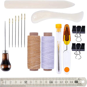 Set of 16 Bookbinding Kit Tools Set Bone Folder Paper Creaser, Waxed Thread, Awl, Large-Eye Needles for DIY Bookbinding Crafts and Sewing