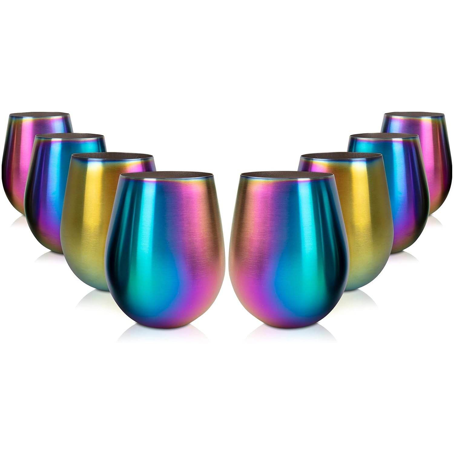 'Eco Unbreakable Holographic Stainless Steel Wine Glasses (16 oz, Set of 8) - Multi-Color Wine Tumblers Maintain Drink Temperature - Great for Entertaining & Parties - Shatterproof, Reusable Tumblers - My Store