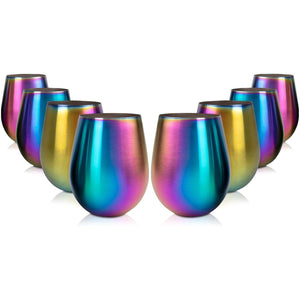 'Eco Unbreakable Holographic Stainless Steel Wine Glasses (16 oz, Set of 8) - Multi-Color Wine Tumblers Maintain Drink Temperature - Great for Entertaining & Parties - Shatterproof, Reusable Tumblers - My Store