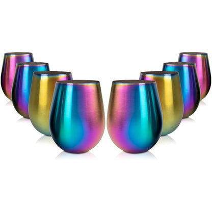 'Eco Unbreakable Holographic Stainless Steel Wine Glasses (16 oz, Set of 8) - Multi-Color Wine Tumblers Maintain Drink Temperature - Great for Entertaining & Parties - Shatterproof, Reusable Tumblers - My Store
