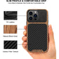 TENDLIN Compatible with iPhone 14 Pro Max Case Wood Grain with Carbon Fiber Texture Design Leather Hybrid Slim Case Black