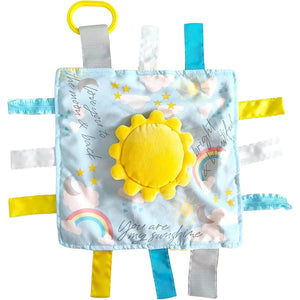 Baby Jack & Co 10x10 Sunshine Lovey Tag Toys for Babies - Baby Toys - Toys for Baby - Soft & Safe - Learn Shapes & Colors - Ideal Baby Toy & Baby Gift - BPA Free w/Stroller Clip