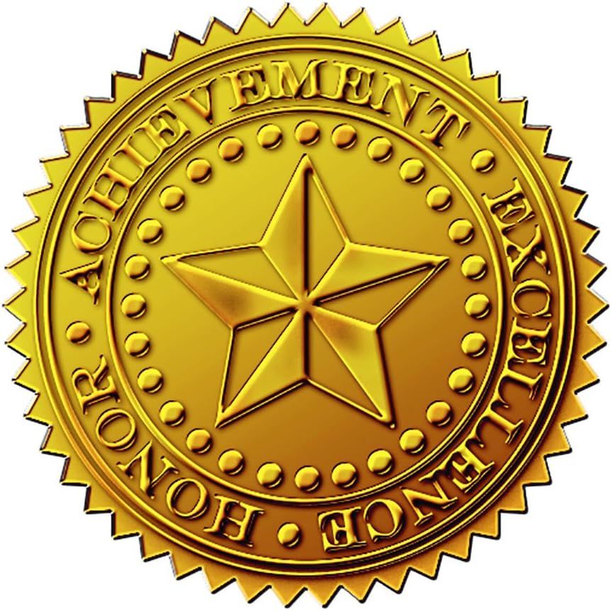 Great Papers! Star Embossed Official Gold Foil Certificate Seal for Achievements and Awards, 48 Count (903419)