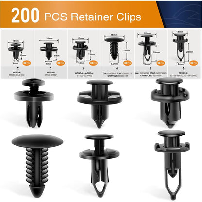 GOOACC Universal Plastic Fender Clips,200 Pcs Push Bumper Fastener Rivet Clips with 6 Size Auto Body Retainer Clips Bumpers,Car Fender Replacement for GM, Ford & Ch