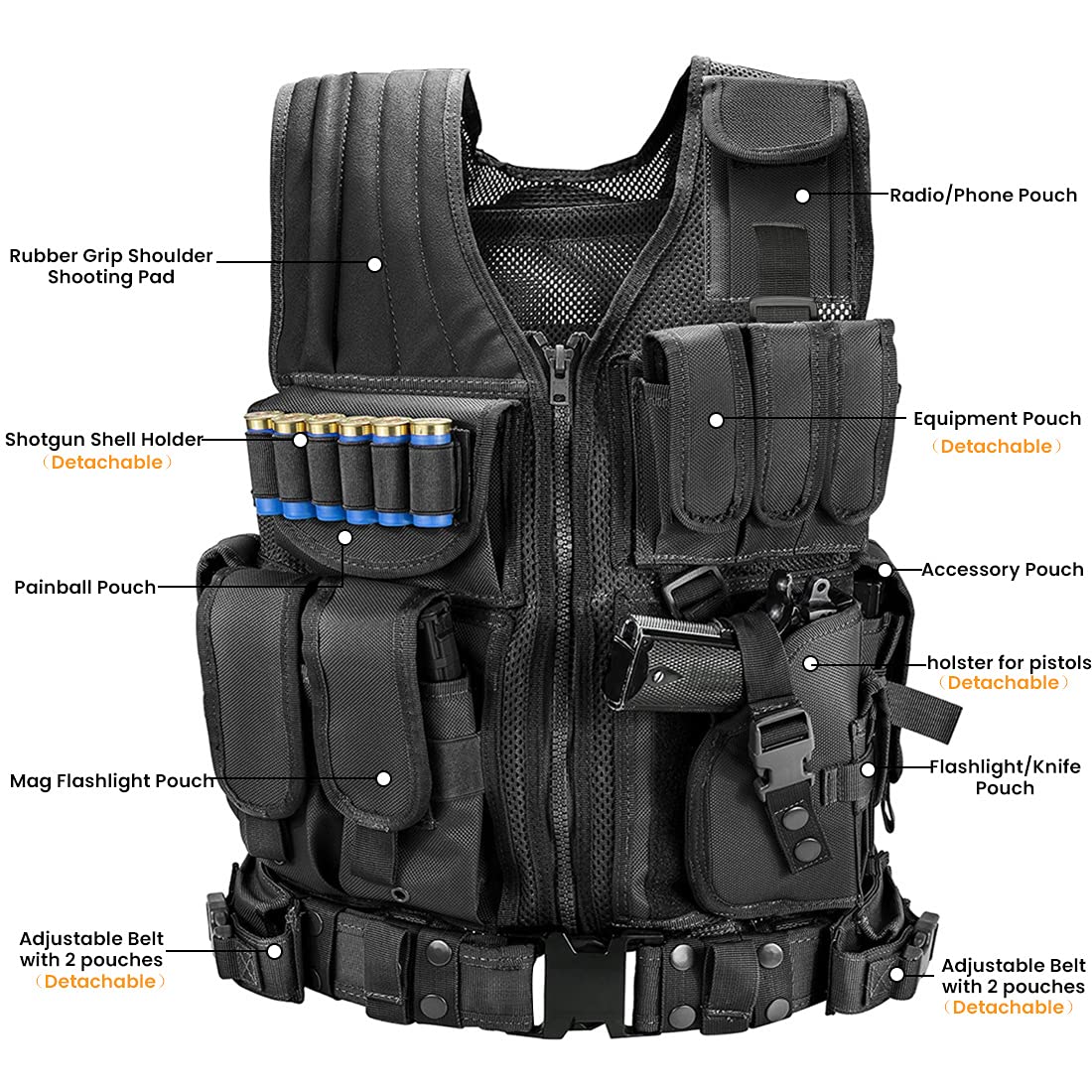 Buy now Marmot Tactical Vest Durable Mesh Vest with Detachable Belt & Holster for Subcompact/Compact/Standard Pistol at indiglob india