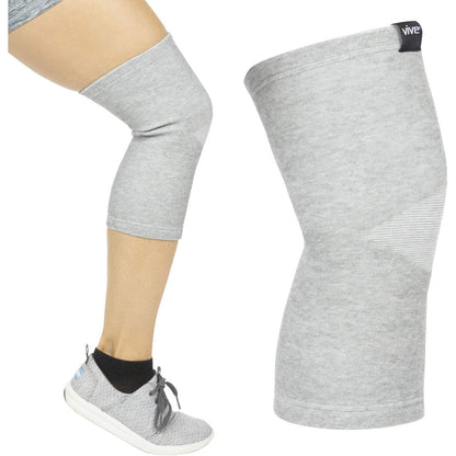 Vive Bamboo Knee Sleeve (Pair) - Charcoal Elastic Compression Support Brace for Improved Circulation, Recovery, Arthritis Joint Pain - Sports, Running, Jogging Knee Brace for Men, Women